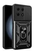 case For Honor X8A 4G Slide Camera Lens Protection and Built in 360 Rotatable Ring Holder - Black