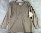 NWT Aventura M Organic Cotton Blouse Top Long Sleeve Brown Lagenlook Peasant
