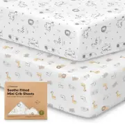 2-Pack Mini Crib Sheets Fitted - Pack N Play Sheets for Pack and Play Mattres...