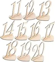 10 Pcs Wooden Table Numbers with Heart Base Wedding Party Catering Table Numbers Stable Sign for Easy Guest Seating for Weddings Birthdays Christmas Events