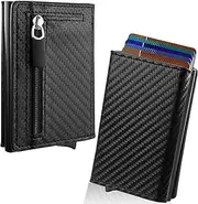 [QGGTQG] Men's Wallet RFID Theft Brush Protection, Slim Wallet with Coin Compartment with Zip, Automatic Pop-Up Card Holder Made of Aluminium, Card Holder Women, Black, Ready to Give as a Gift, Black,
