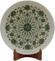 10" Premium White Marble Bread Service Plate Abalone Shell Floral Inlay Art Deco