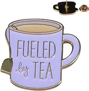 [Bkemkri] 1 Pcs Metal Brooches, Fueled By Tea" Pin Enamel Lapel Badge, Cartoon Coffee Cup Enamel Pin Set, Collar Brooch Pin for Clothing Bags Jackets Accessories Supplies, Tea Cup Brooch Clothes Decor, Small,