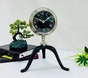 Antique Maritime Nautical Style Nickel Silver Desk Stand Analog Clock Office