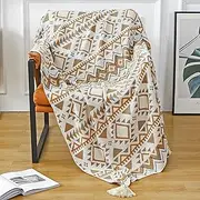 Domoku Navajo Throw Blanket, Boho Knitted Tassel Vintage Throw Blankets, Soft Lightweight Farmhouse Decorative ​Throw Blanket for Sofa Couch Bed and Living Room- All Seasons (50x60 Inch)