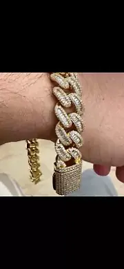 Miami Cuban Link Chain BraceleT Bling Iced NEW BAGUETTES 9 Inches