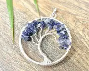 Iolite Tree Of Life Pendant Gemstone Specimen Chakra Crystal Stone Jewelry