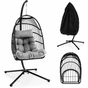 Costway Hanging Swing Chair Rustproof Chair w/Cushion & Headrest Pillow Lounge Chair Grey