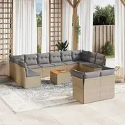 13-Piece Garden Sofa Set, Beige Poly Rattan, Acacia Wood Table, Modular Outdoor Furniture, Sturdy & Modern, UV-Resistant Patio Set, 62 x 62 x 69 cm