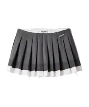 Miu Miu Logo-Patch Pleated Knitted Mini Skirt IT40,IT42,IT38,IT36 Slate Gray/White