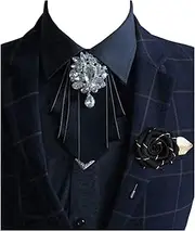 [MOHSILY] Pretied Bow Tie Lapel Pin Set Silk Handmade Large Vintage Crystal Brooch