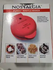 Nostalgia My Mini Waffle Maker 5" Red Cooking Surface Brand New Factory Sealed