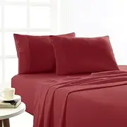 Queen Bed Sheet Set, 1800TC Ultra Soft Bamboo Bedding Sheets, Deep Pocket Fitted Sheet & Flat Sheet & 2 Pillowcases - Wrinkle Free - Easy Care, 4 Piece, Burgundy, Queen Size