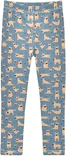 [Joisal] Cute French Bulldog Blue Pants for Girls, Comfy for Girls Activewear Leggings, 4-10T