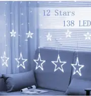 Curtain String Lights 12 Stars String Lights 138 LED Lights String Fairy Xmas Wh