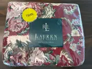 Ralph Lauren Marseilles Floral Red Twin Flat Sheet w/Ruffle Edge SEALED NOS