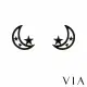 【VIA】白鋼耳釘 白鋼耳環 縷空耳環/星空系列 月亮星星縷空線條造型白鋼耳釘(黑色)