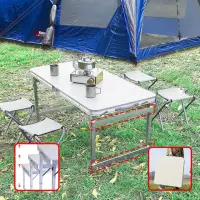 在飛比找momo購物網優惠-【CGW】鋁合金折疊桌椅組升降強化雙桿方管露營桌(摺疊桌/電