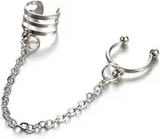 [yaozeio] Fake Cuff Earrings for Women - Non-Piercing Silver Ear Wrap Chain Clip-On Earrings