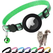 Detachable Reflective Cat Collar with Apple Air Tag Holder and Bell for Male and Female Cats, 0.4 Inch Wide and Lightweight (Green)