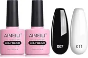 AIMEILI White and Black Gel Polish Classic Nail Polish Soak Off UV LED Gel Nail Polish 2 x 10 ml