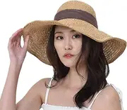[WITHMOONS] Women Floppy Flanging Straw Sun Hat Summer Beach Cap Wide Brim Ribbon CR9979
