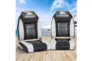 Seamanship 2X Folding Boat Seats Marine Seat Swivel High Back 12cm Padding Black