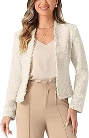 [Allegra K] Women's Checked Tweed Blazer Long Sleeve Open Front for Work Office Jackets