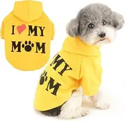 Zunea Dog Hoodies Sweatshirt with Harness Hole for Small Dogs Cats I Love My Mom Printed Puppy Jumper Sweater Coat Soft Winter Autumn Jacket Coats Short Sleeve Pet Girl Boy Apparel Clothes Yellow S