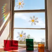 Floral Daisy Iridescent Sunlight Static Cling Window Sticker, Self-Adhesive Glass Decal for Window and Storefront Decoration, Stained Glass Effect
