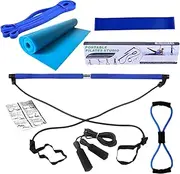 at Home Pilates Kit - Pilates Bar Skipping Rope Yoga Bands | 8X Workout Equipment Stretching, Home Gym Accessories for Women Men Full Body Exercise
