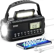 10000mAh Emergency Hand Crank Radio,Portable Solar Radio,AM FM NOAA Weather Radio,Digital Display,Alarm Clock Radio 3 Ways Powered with Type-Ccharger,Flashlight,Reading Lamp,Headphone Jack,SOS Alarm