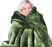 Laura Hill Mink Blanket Queen Size Double-Sided Soft Plush Bed Faux Throw Rug 220 X 240cm - Green