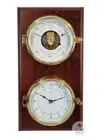 42cm Mahogany Nautical Weather Station With Quartz Clock & Barometer By FISCHER