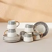 Karaca Globe Turkish Coffee Cups Set with Saucer for 6 People, 12 Pieces, 6 Espresso Cups and 6 Saucers, Mocha Cups, Cappuccino, Coffee Service Set Made of Porcelain