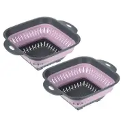 2pcs Square Collapsible Colander Foldable Fruit Vegetable Washing Basket-Pink