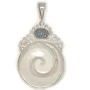 Offerings Sajen 925 SS Mother of Pearl Swirl Pendant with Sparkling Druzy