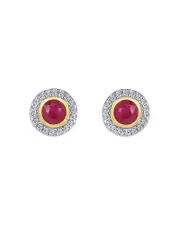 Moon & Meadow 14K Yellow Gold Ruby & Diamond Halo Stud Earrings