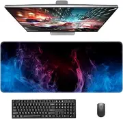 Giecy Mouse Pad, Computer Desk Mat 80 x 30 cm Large Mousepad Desk Pad Mat, XXL Extended Keyboard Mouse Pad Mats Gaming Mousemat Desk Protector Pad for Home Office Laptop (Blue Flames)