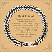 [Generic] BFF Gift. Best Thank You Gifts for BFF, I Love You Even More. Appreciation Gifts, Cuban Link Chain Bracelet with Message Card for BFF, Small, Silver Plated Zinc, Cubic Zirconia