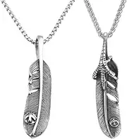 [xuanhang] 2Pack Set Unisex Stainless Steel Feather Pendant Necklace for Men Women,Titanium Steel Long Feather Leaf With Paw Charm Jewelry Chain Necklace for Mens,24inch Chain, Normal, Stainless Steel,,