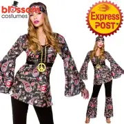 K306 Ladies 60s 70s Go Go Retro Hippie Dancing Groovy Disco Fancy Dress Costume