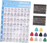 Kisangel 1 Set Ukulele Chord Chart Ukulele Fretboard Stickers Color Coded Note Decals with Picks Learning Tools for Beginners Practice