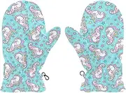 [Joisal] Cute Sea Horse Unicorn Pattern Warm Kids Gloves Winter, Ultra-Soft Lamb Velvet, Kids School Gloves, Gloves Boys 10-12, Small, Cute Sea Horse Unicorn Pattern
