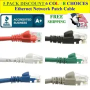 5 PACK 2 Ft Cat5e Ethernet Network Computer Patch Cable for PC, XBOX, PS3, PS4