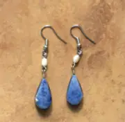 Semi-Precious Stone Blue Sodalite w/River Pearl Dangle Earrings - Peru Jewelry