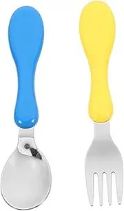 MAGICLULU Stainless Steel Feeding Utensils Set Ergonomic Fork Spoon for Adorable Animal Design Dishwasher Safe for Mealtime Fun Weaning Practice