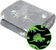Glow in The Dark Blanket Dinosaur Throw Blanket for Boys Kids Soft Warm Cozy Cute Dino Blanket Unique Christmas Toys Gifts Gray Glowing Dinosaur Room Decor Blankets for Girls Teens 50"x60"