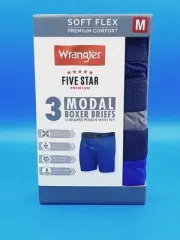 WRANGLER FIVE STAR SOFT FLEX MODAL BOXERS BRIEFS 3 PACK 6 in. Inseam Sz. M*..