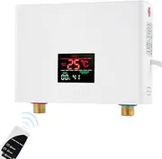 Mini Instant Water Heater Instant Electric Water Heater 3000W Constant Temperature Electric Tankless Water Heater with Remote Control Digital Display for Home Kitchen Bathroom Indoor 220V (White)